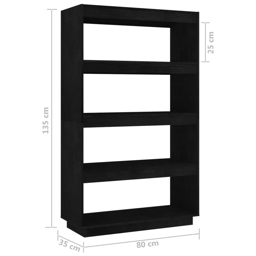 Bibliothèque/Séparateur de pièce Noir 80x35x135 cm Pin massif - 8