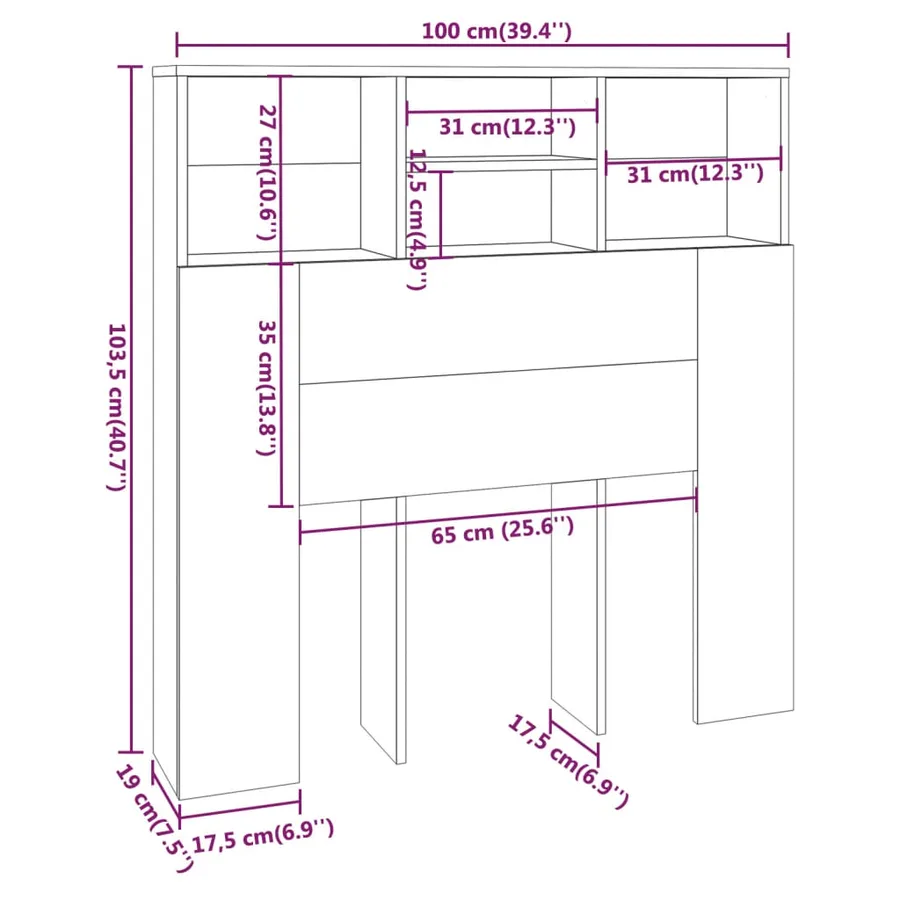 Armoire de tête de lit Gris béton 100x19x103,5 cm - 6