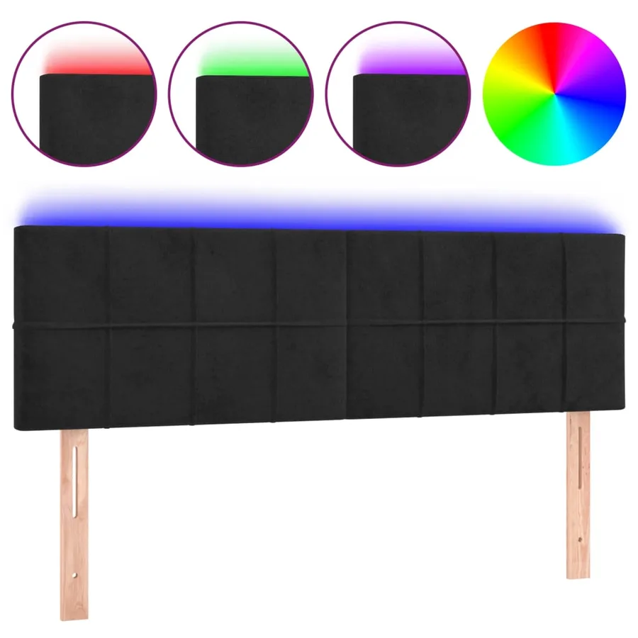 Tête de lit à LED Noir 144x5x78/88 cm Velours - 2