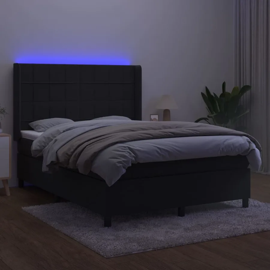 Sommier à lattes de lit matelas et LED Noir 140x190 cm Velours - 3