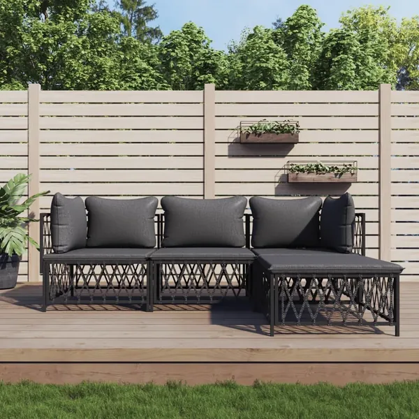 Salon de jardin avec coussins 4 pcs anthracite acier