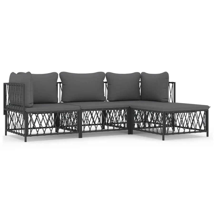 Salon de jardin avec coussins 4 pcs anthracite acier - 2