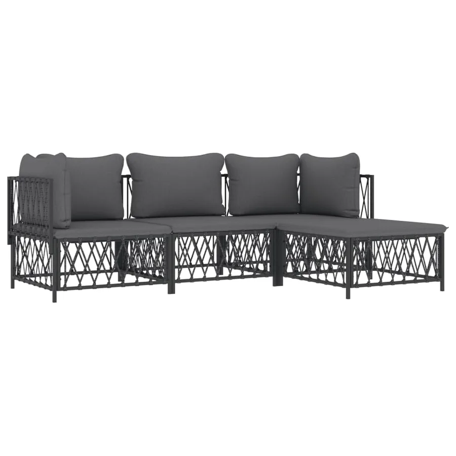 Salon de jardin avec coussins 4 pcs anthracite acier - 3