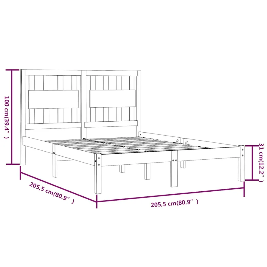 Cadre de lit sans matelas blanc bois massif 200x200 cm - 6