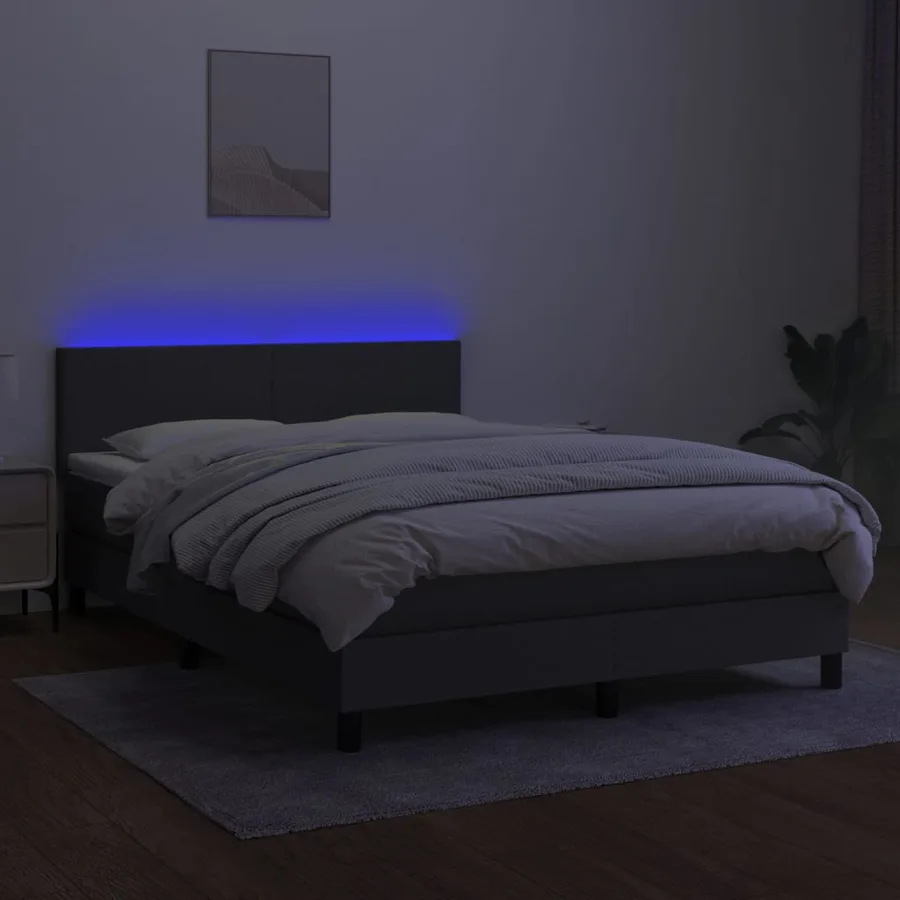 Sommier à lattes de lit et matelas et LED Gris foncé 140x190 cm - 4