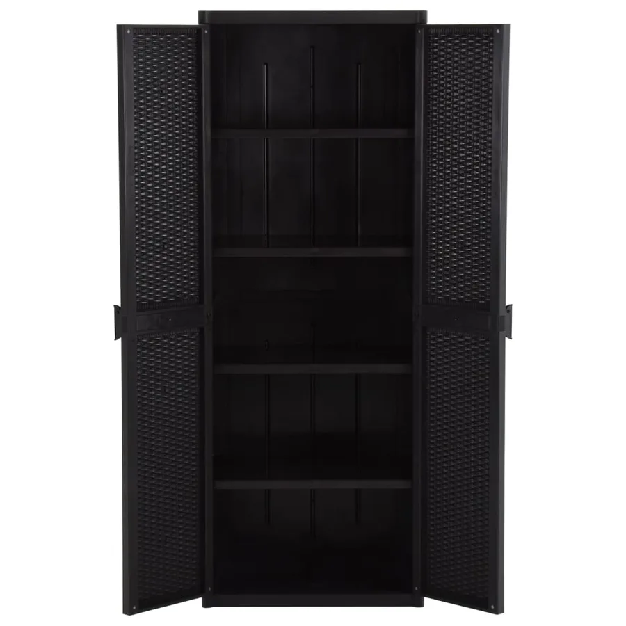 Armoire de rangement de jardin Noir 65x45x172 cm PP Rotin - 4