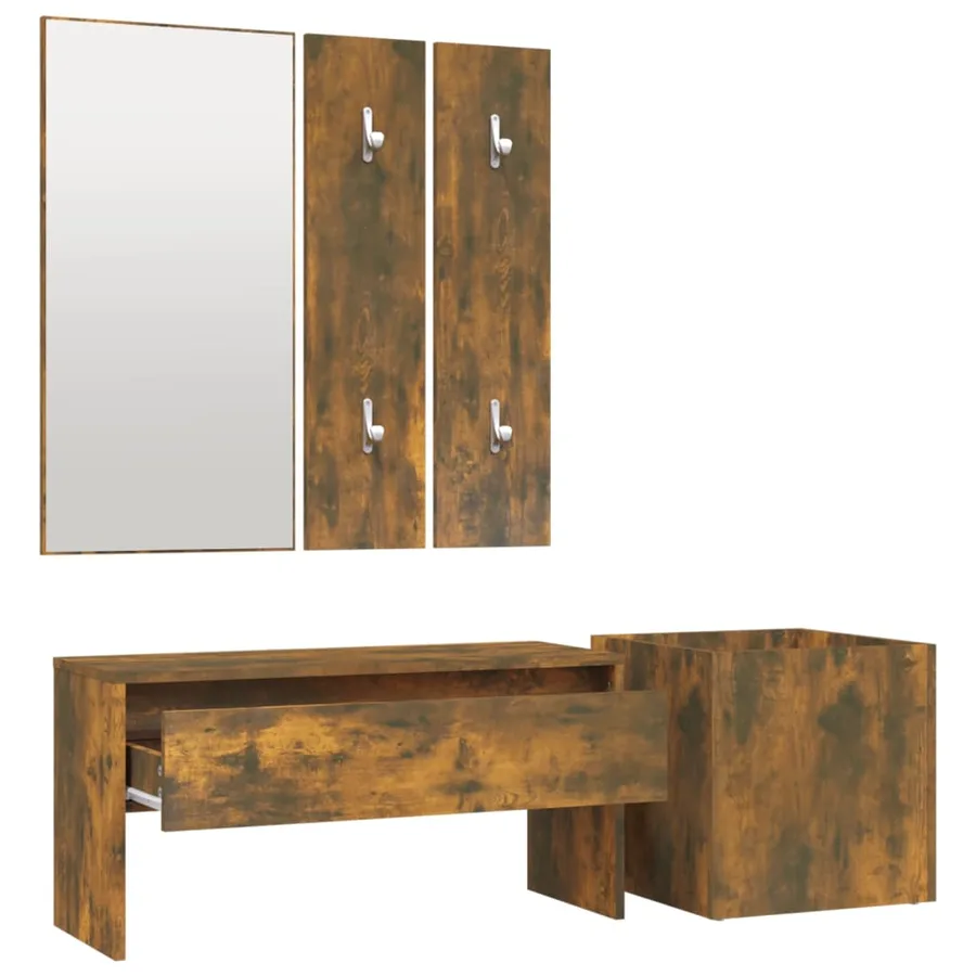 Ensemble de meubles de couloir Chêne fumé Bois d'ingénierie - 5