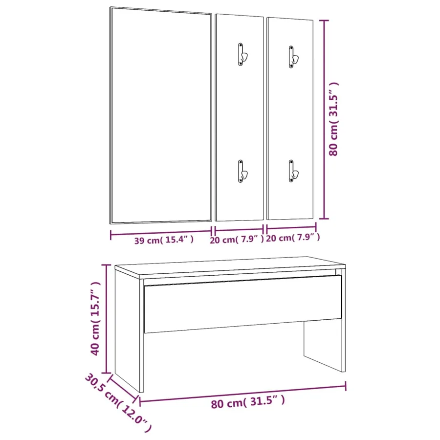 Ensemble de meubles de couloir Chêne fumé Bois d'ingénierie - 9