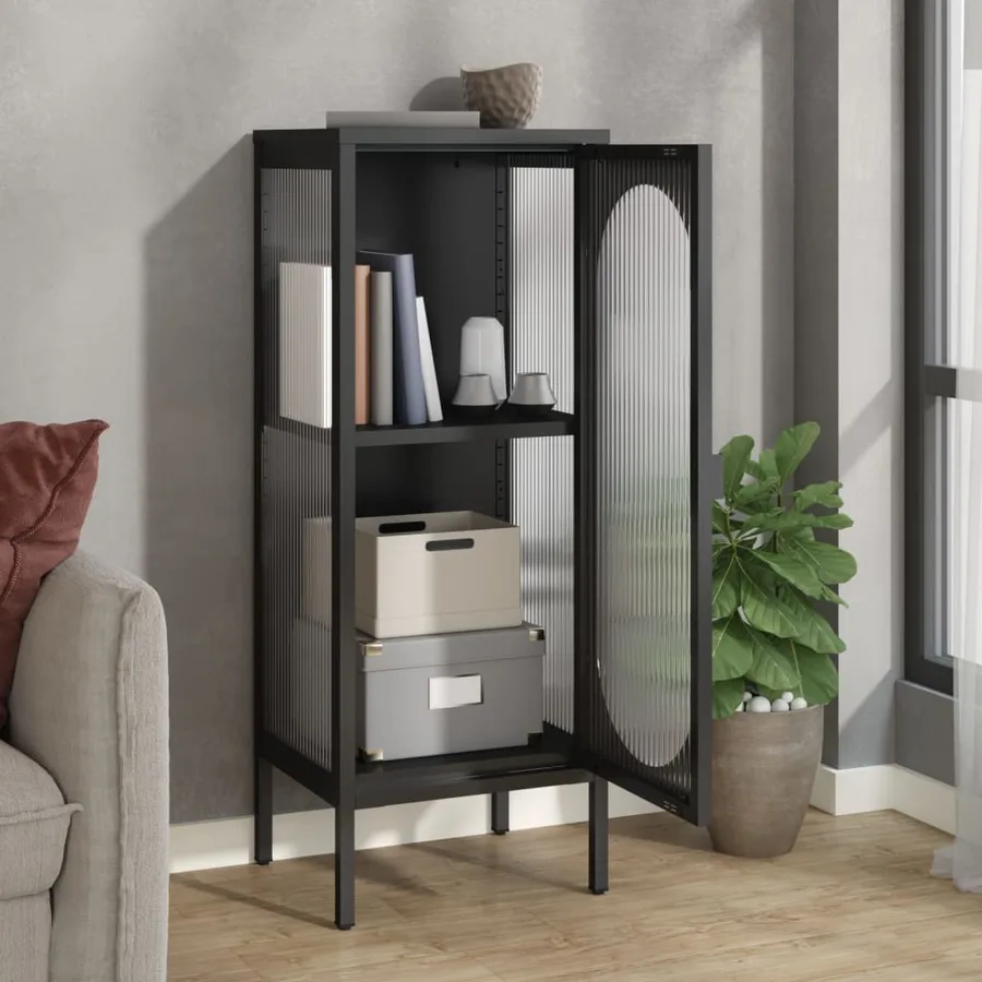 Buffet noir 40x35x105 cm verre et acier - 3