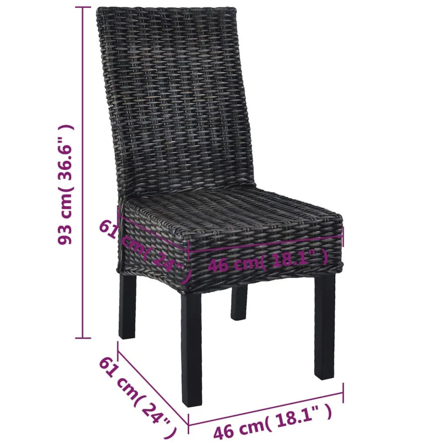 Chaises à manger lot de 6 noir rotin Kubu et bois de manguier - 8