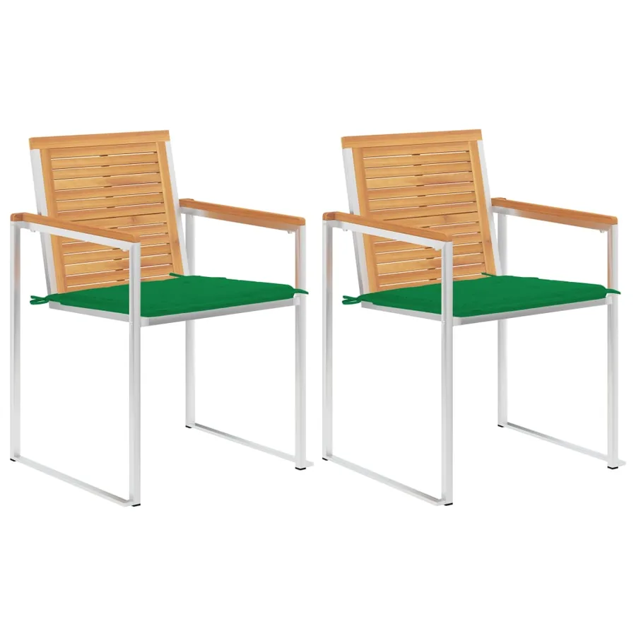 Chaises de jardin avec coussins lot de 2 Teck solide et acier