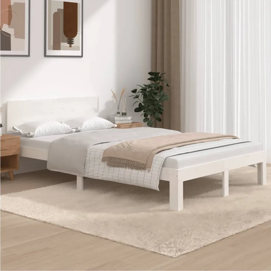 Cadre de lit sans matelas blanc bois de pin massif 120x200 cm