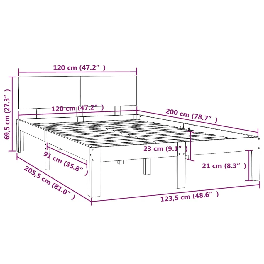 Cadre de lit sans matelas blanc bois de pin massif 120x200 cm - 8