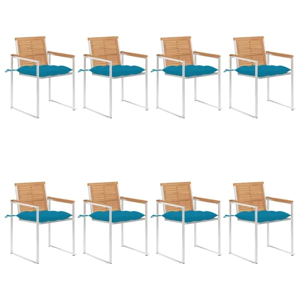 Chaises de jardin lot de 8 avec coussins Bois de teck massif
