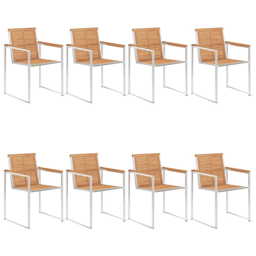 Chaises de jardin lot de 8 avec coussins Bois de teck massif - 3