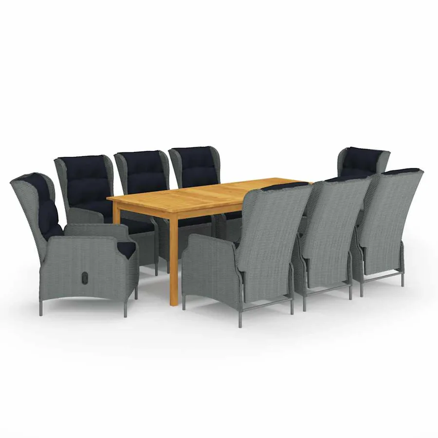 Ensemble à manger de jardin 9 pcs Gris clair