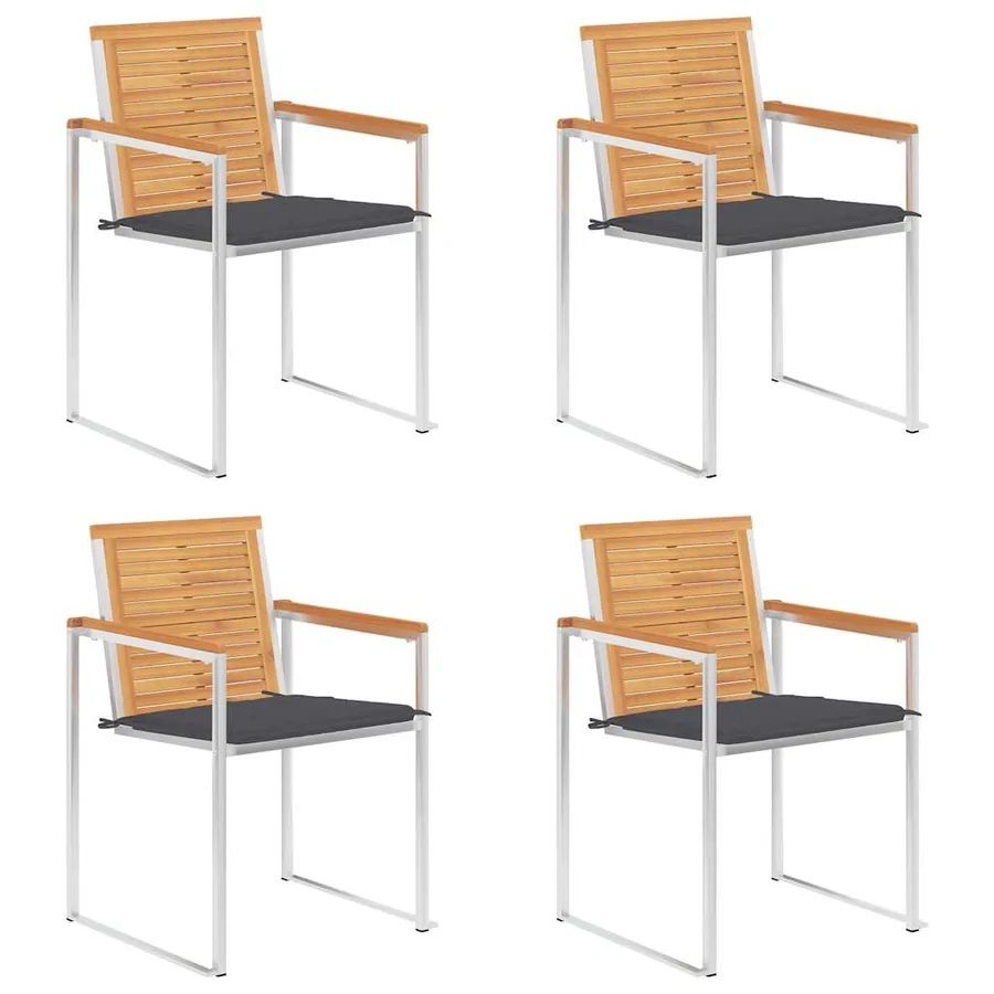 Chaises de jardin lot de 4 avec coussins Bois de teck massif