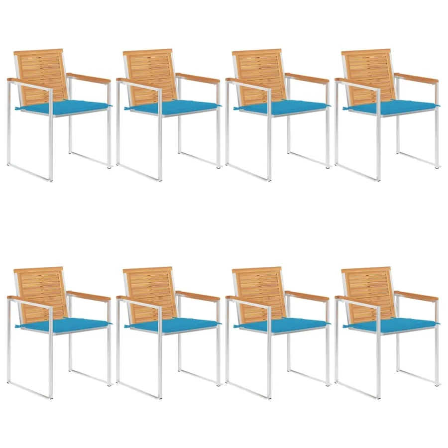 Chaises de jardin lot de 8 avec coussins Bois de teck massif
