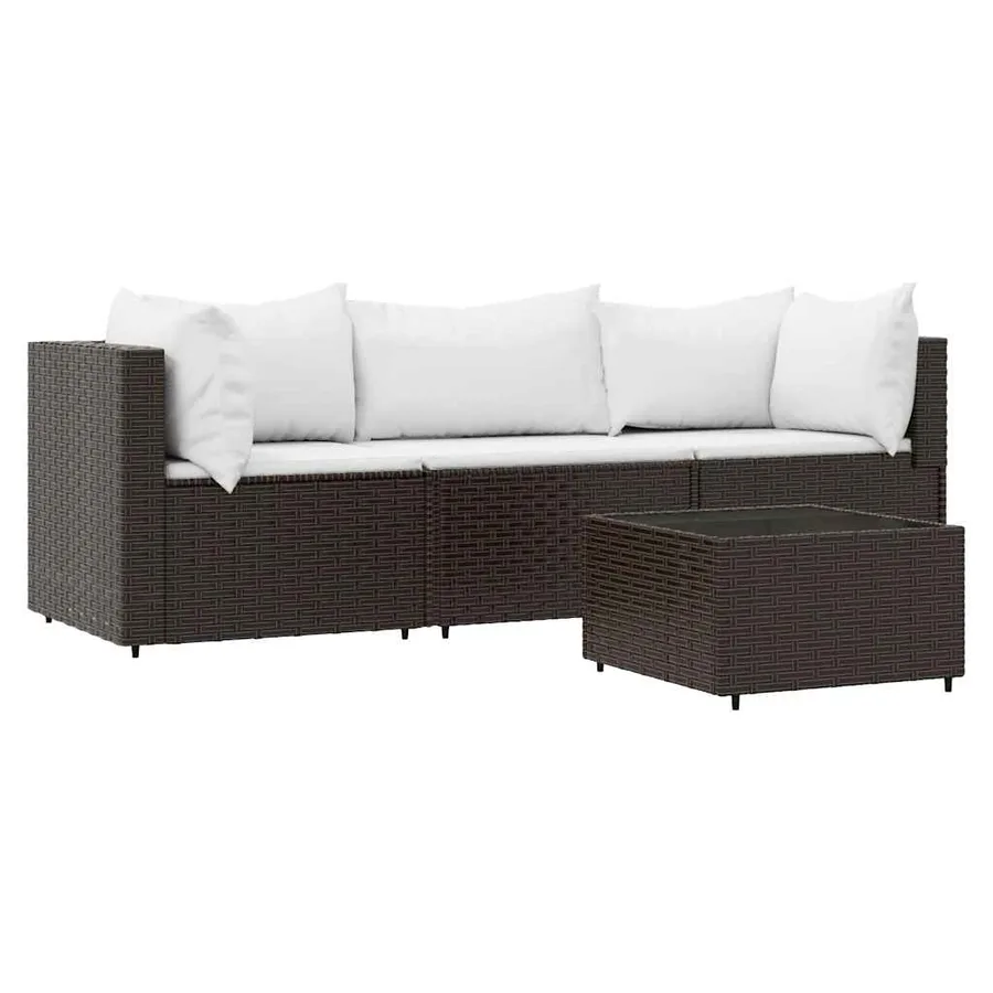 Salon de jardin 4 pcs avec coussins Marron Résine tressée - 2