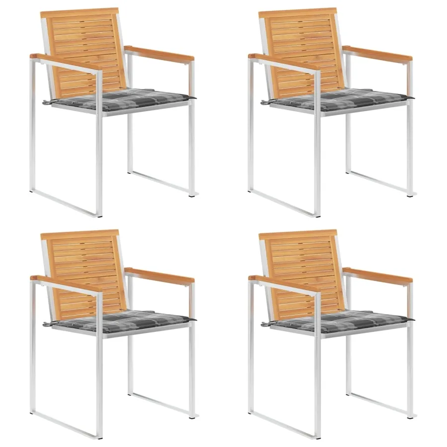 Chaises de jardin lot de 4 avec coussins Bois de teck massif