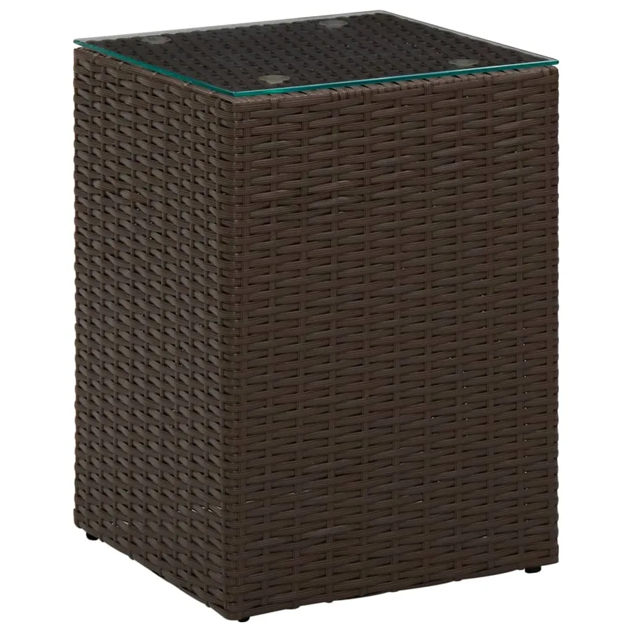 Tables d'appoint 3 pcs et dessus en verre Marron Résine tressée - 3