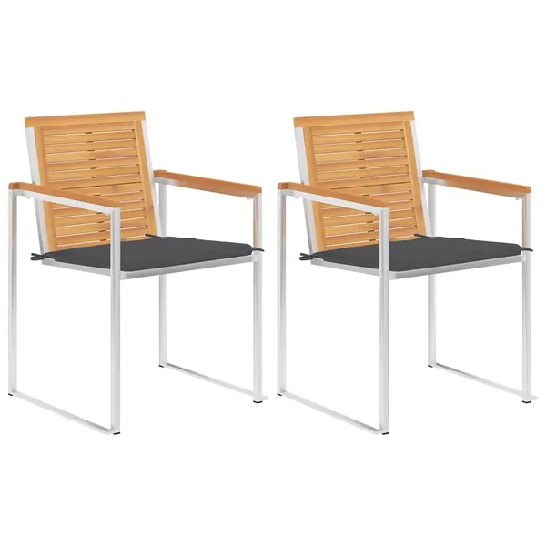 Chaises de jardin avec coussins lot de 2 Teck solide et acier