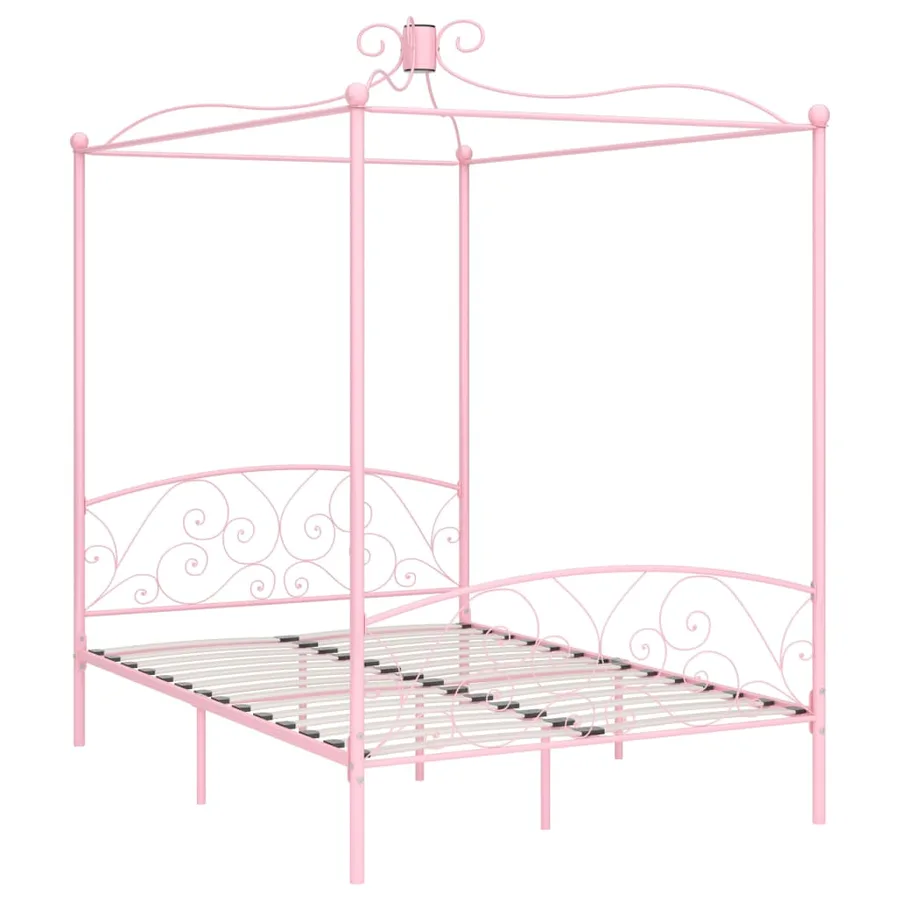 Cadre de lit à baldaquin sans matelas rose métal 120x200 cm - 2