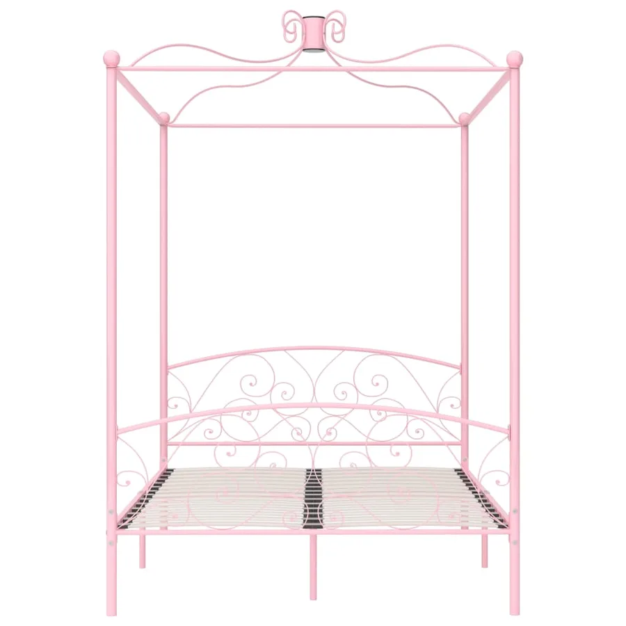 Cadre de lit à baldaquin sans matelas rose métal 120x200 cm - 3