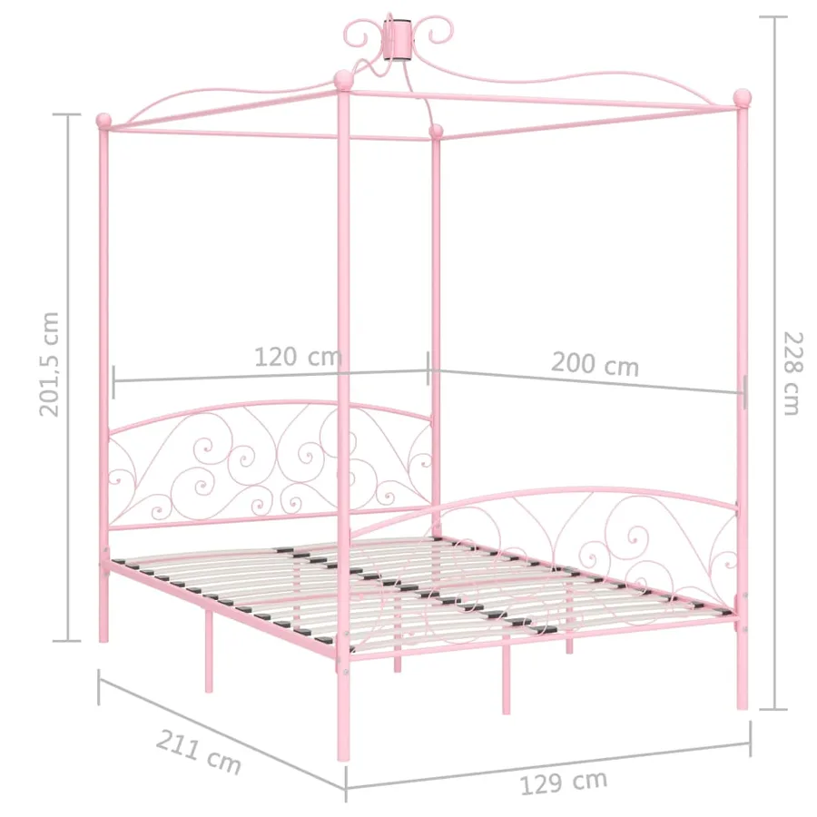 Cadre de lit à baldaquin sans matelas rose métal 120x200 cm - 6