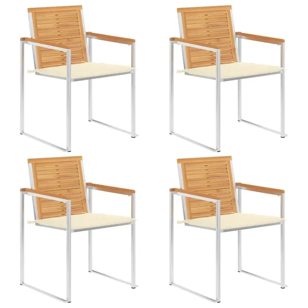 Chaises de jardin lot de 4 avec coussins Bois de teck massif