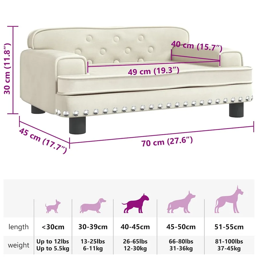 Lit pour chien crème 70x45x30 cm velours - 7