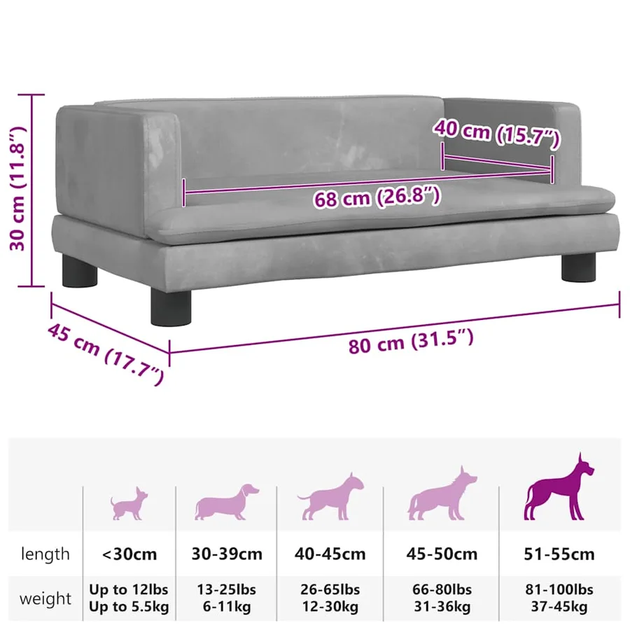 Lit pour chien gris clair 80x45x30 cm velours - 7