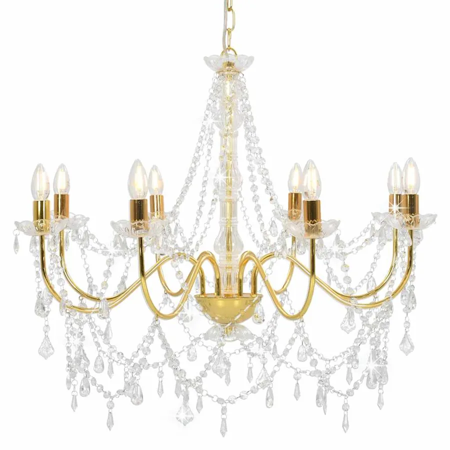 Lustre avec perles Doré 8 ampoules E14