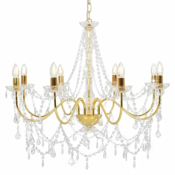 Lustre avec perles Doré 8 ampoules E14