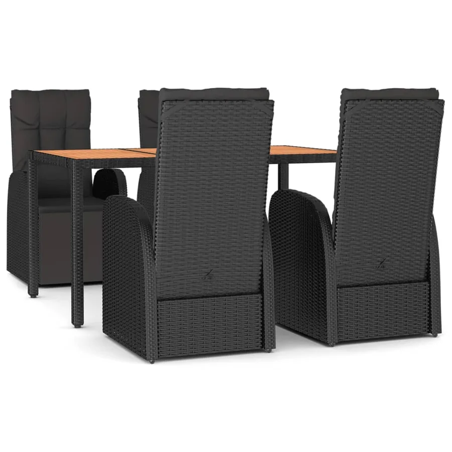 Ensemble à manger de jardin 5pcs Noir Poly rotin et acacia - 2
