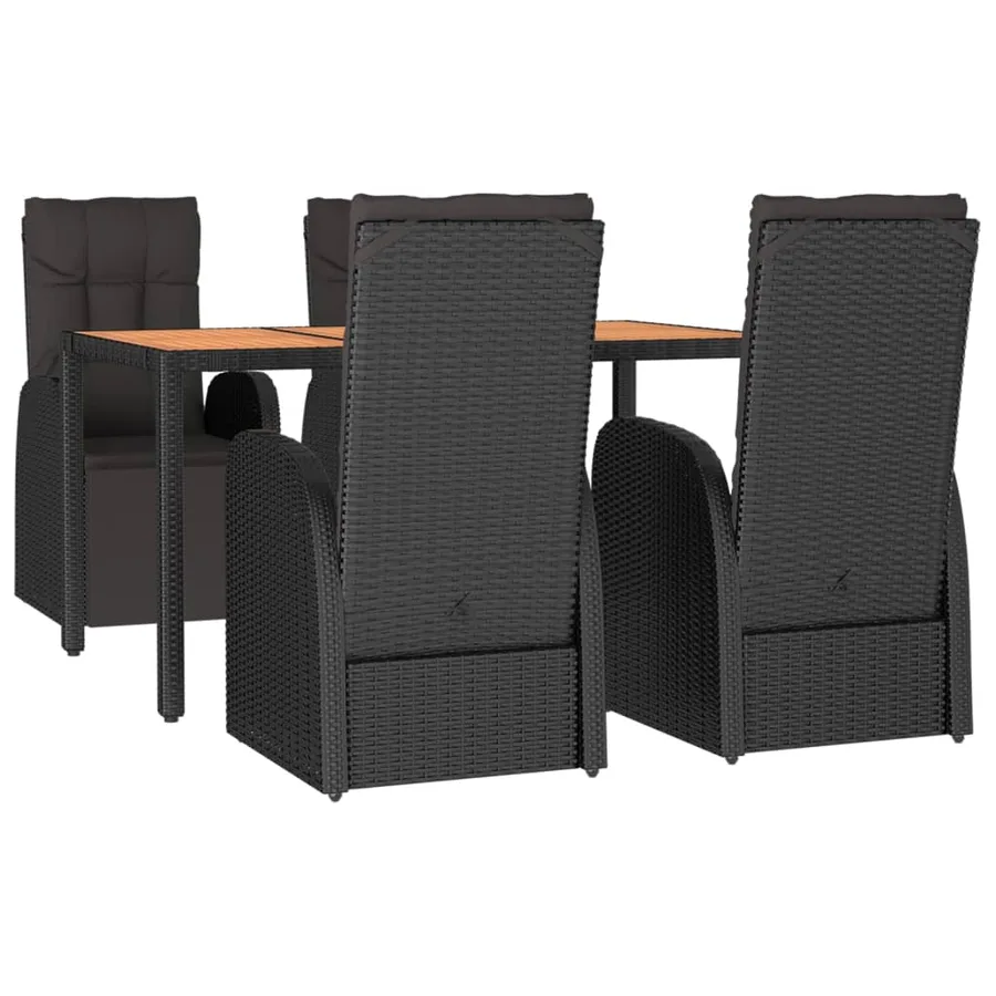Ensemble à manger de jardin 5pcs Noir Poly rotin et acacia - 3