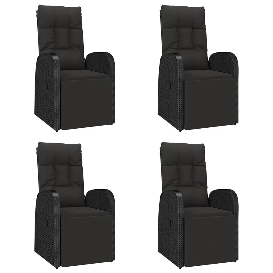 Ensemble à manger de jardin 5pcs Noir Poly rotin et acacia - 4