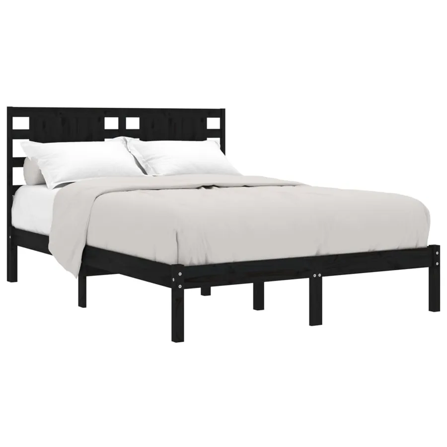 Cadre de lit sans matelas noir 140x190 cm bois de pin massif - 3