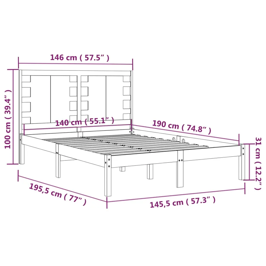 Cadre de lit sans matelas noir 140x190 cm bois de pin massif - 6