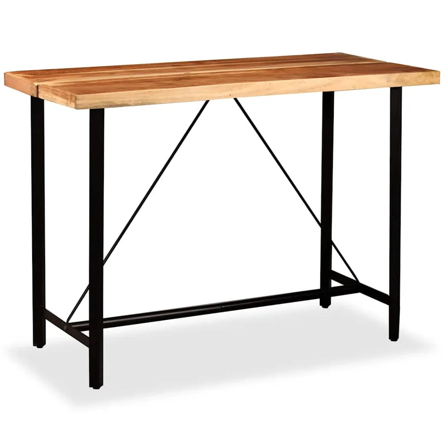 Ensemble de bar 7 pcs Bois d'acacia Cuir véritable et toile - 2