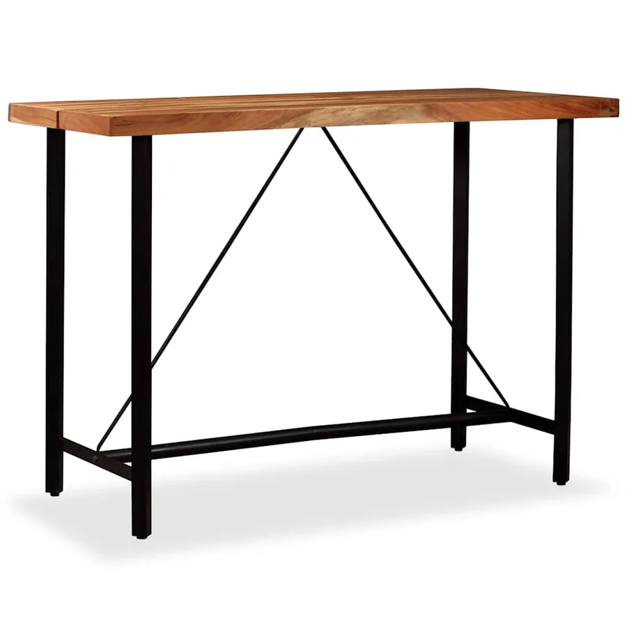Ensemble de bar 7 pcs Bois d'acacia Cuir véritable et toile - 6