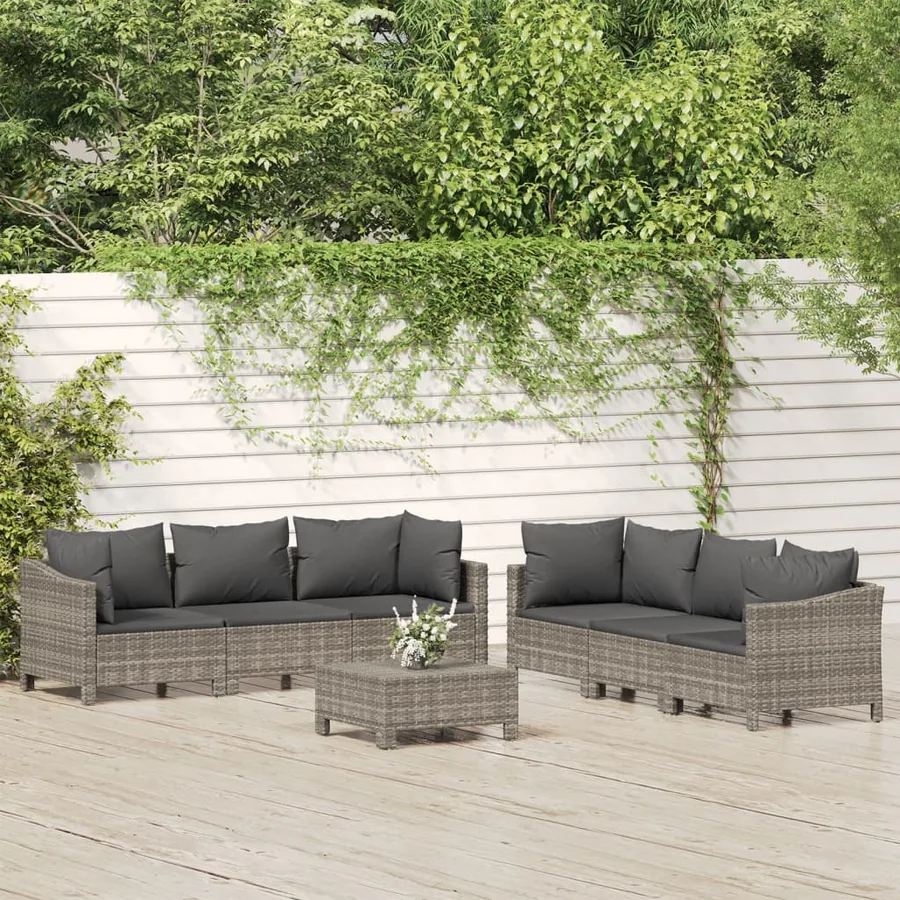 Salon de jardin 7 pcs avec coussins Gris Résine tressée