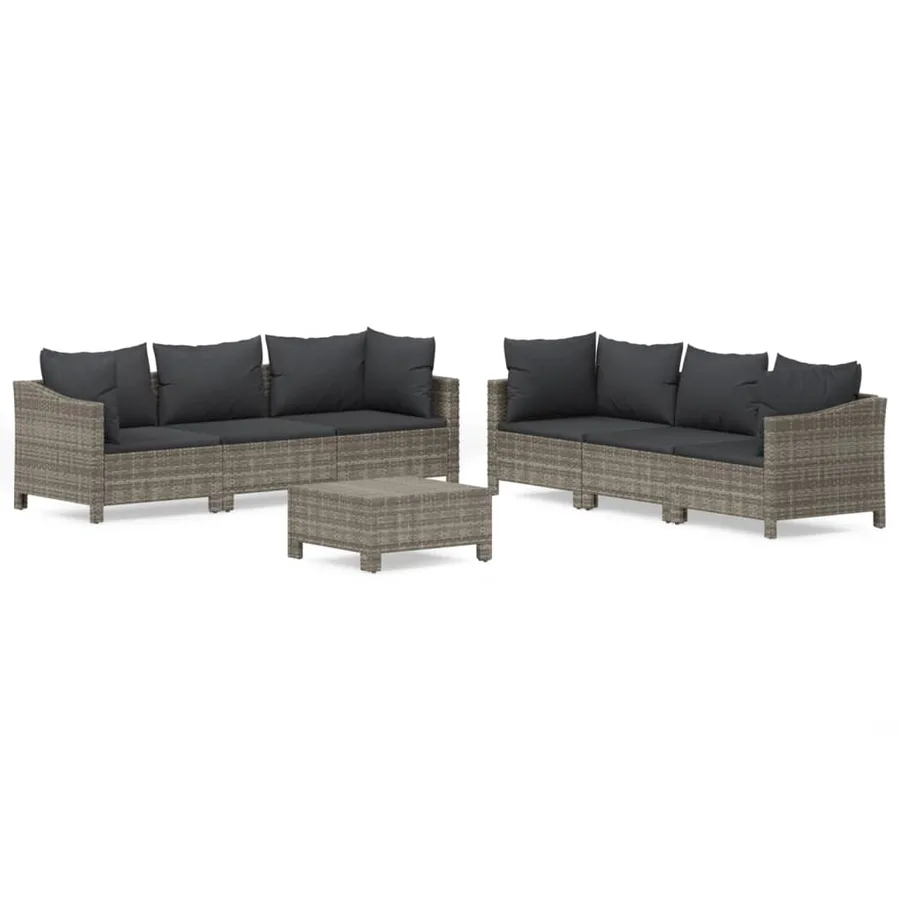 Salon de jardin 7 pcs avec coussins Gris Résine tressée - 2