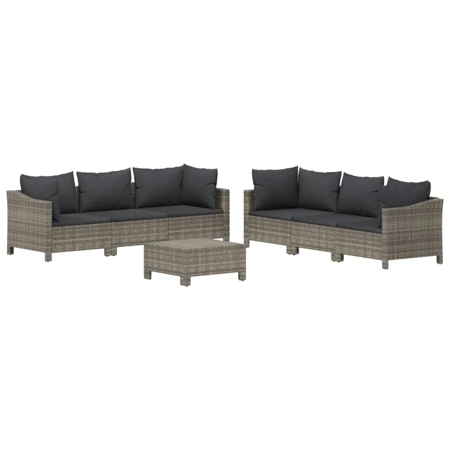 Salon de jardin 7 pcs avec coussins Gris Résine tressée - 3