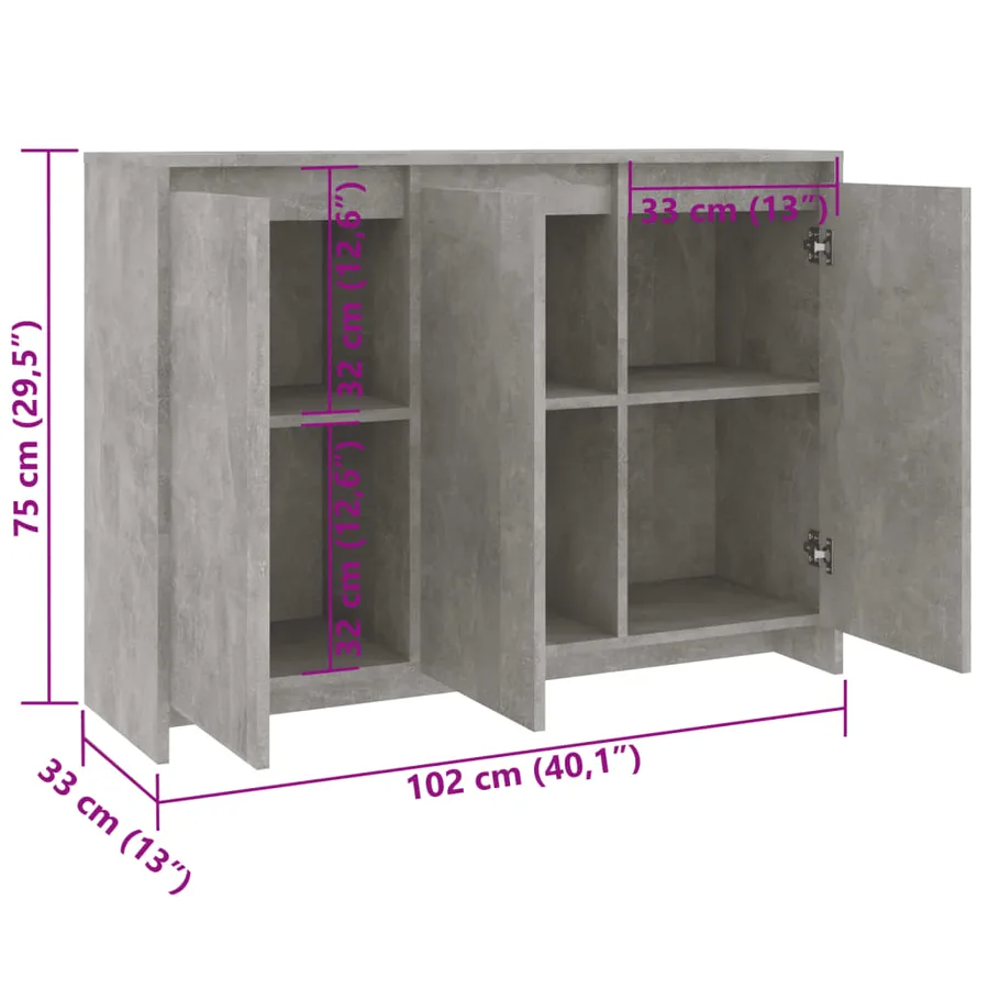 Buffet Gris béton 102x33x75 cm Bois d'ingénierie - 8