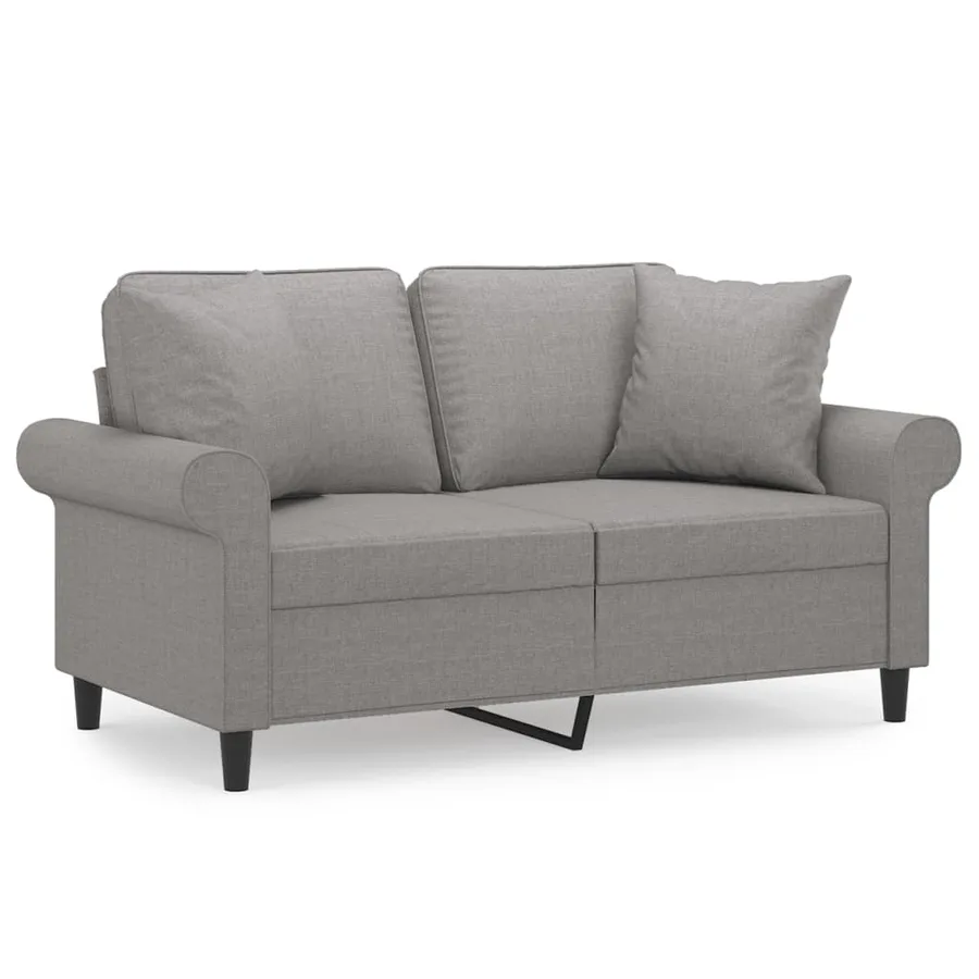 Canapé 2 places et oreillers et coussins Gris clair 120cm Tissu - 2