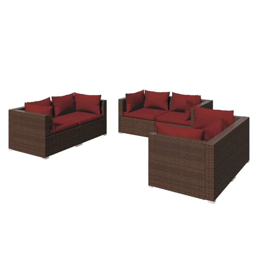 Salon de jardin 6 pcs avec coussins Résine tressée Marron - 2