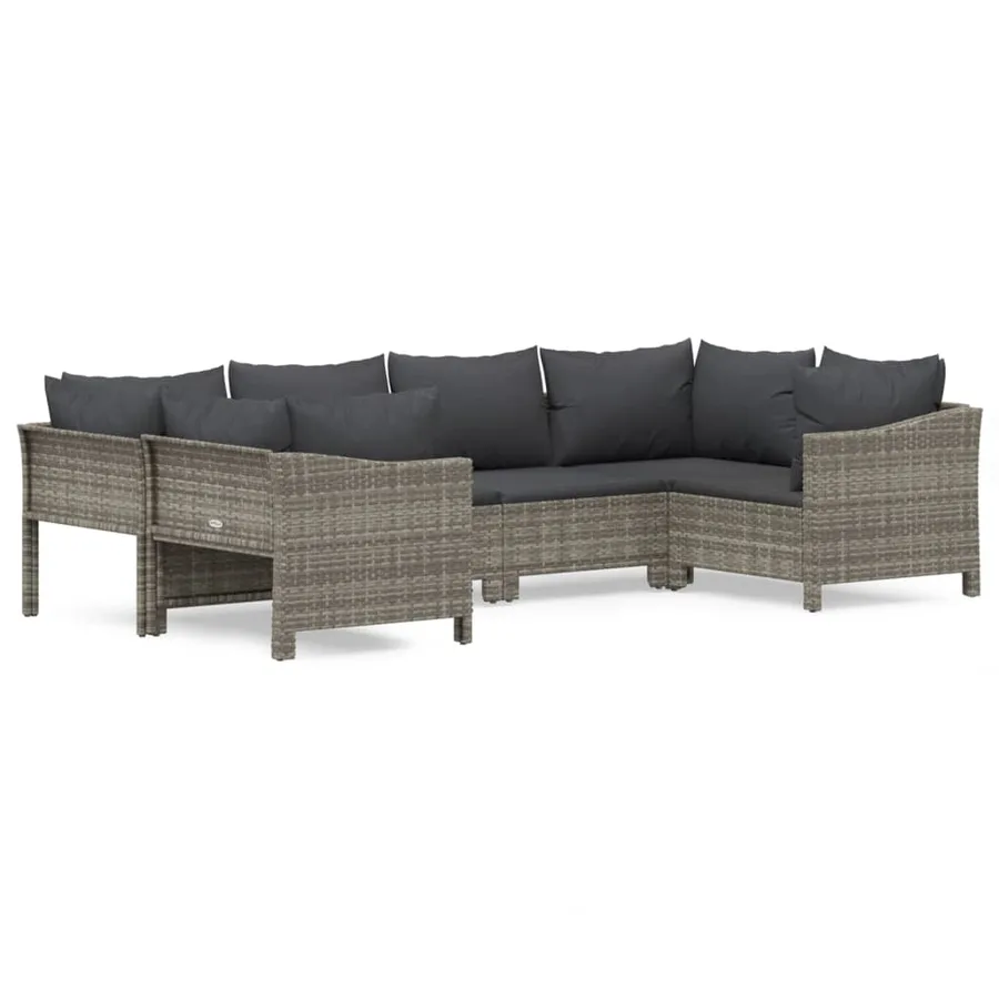 Salon de jardin 6 pcs avec coussins Gris Résine tressée - 2