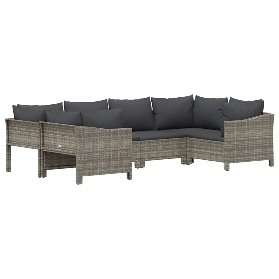 Salon de jardin 6 pcs avec coussins Gris Résine tressée - 3