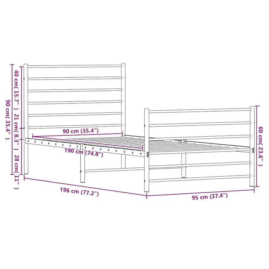 Cadre de lit métal sans matelas avec pied de lit noir 90x190 cm - 10